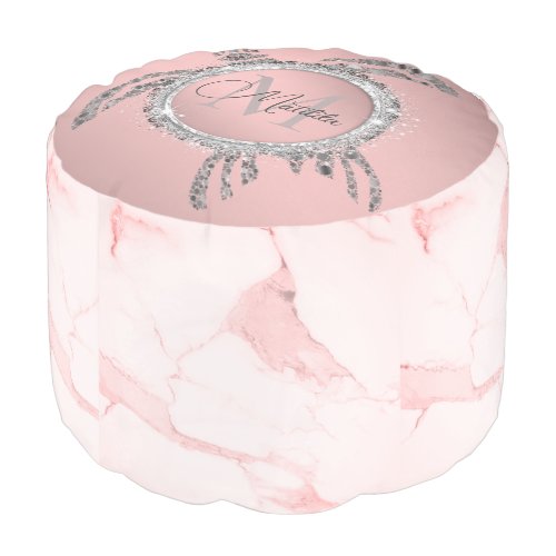 Personalized Glittery Sea Turtle Pink Marble Pouf