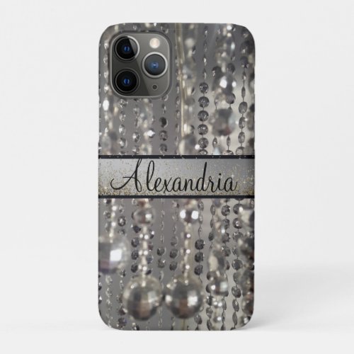 Personalized Glittery Silver Stringed Beads    iPhone 11 Pro Case