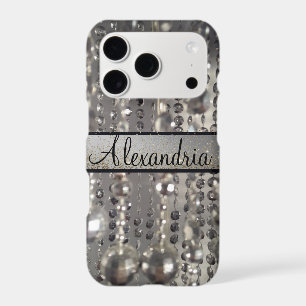 Personalized Glittery Silver Stringed Beads iPhone 17 Pro Case