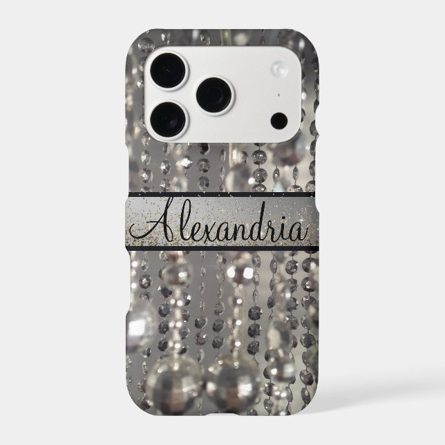 Personalized Glittery Silver Stringed Beads    Iphone Case (Back)
