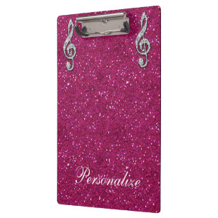 Personalized Glitzy Sparkly Diamond Music Note Clipboard