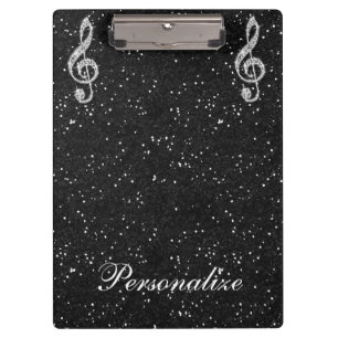 Personalized Glitzy Sparkly Diamond Music Note Clipboard