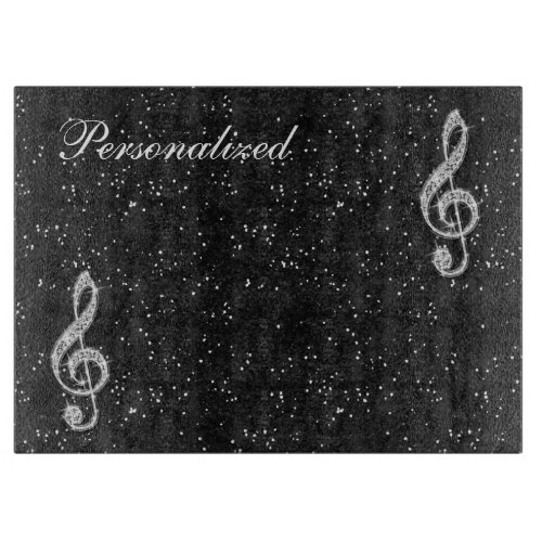 Personalized Glitzy Sparkly Diamond Music Note Cutting Board