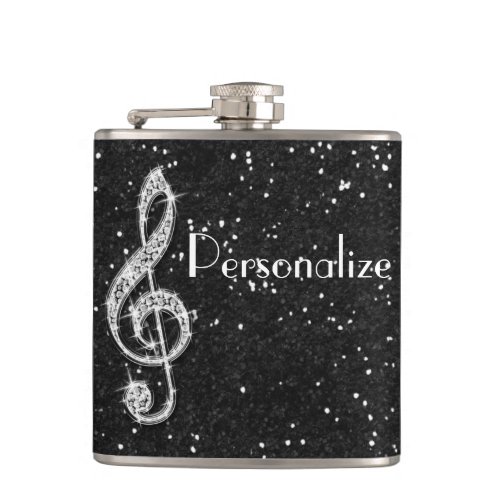 Personalized Glitzy Sparkly Diamond Music Note Flask