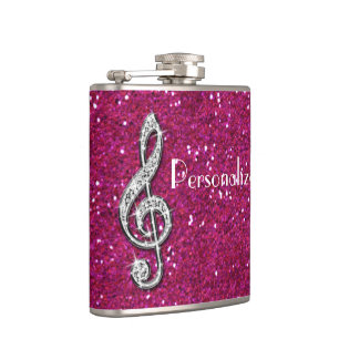 Personalized Glitzy Sparkly Diamond Music Note Hip Flask