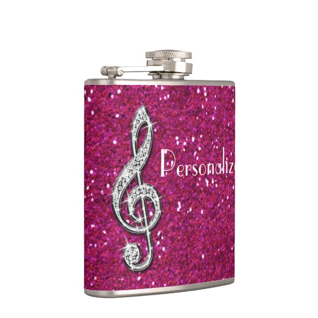 Personalized Glitzy Sparkly Diamond Music Note Hip Flask (Right)