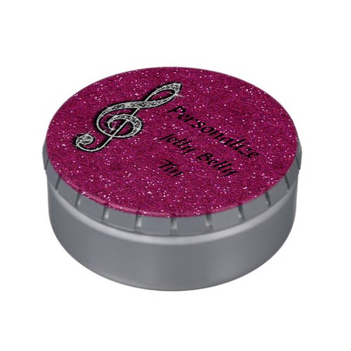 Personalized Glitzy Sparkly Diamond Music Note Jelly Belly Tin