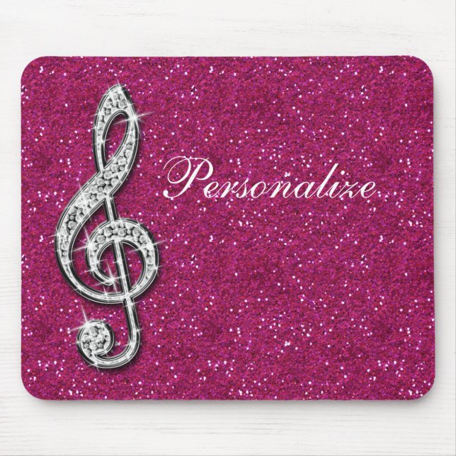 Personalized Glitzy Sparkly Diamond Music Note Mouse Pad (Front)