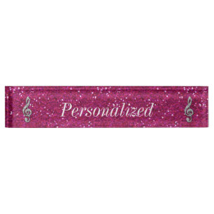 Personalized Glitzy Sparkly Diamond Music Note Name Plate