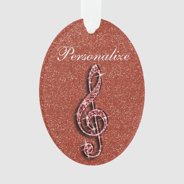 Personalized Glitzy Sparkly Diamond Music Note Ornament (Front)