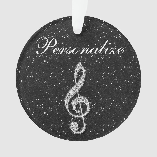 Personalized Glitzy Sparkly Diamond Music Note Ornament (Front)