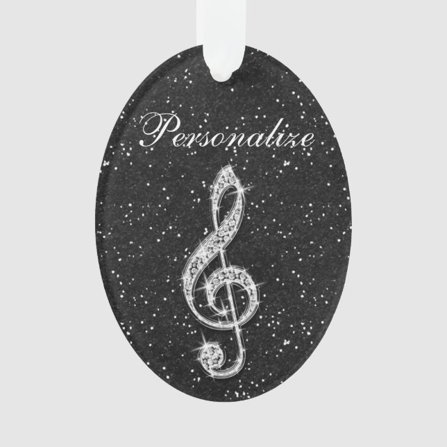 Personalized Glitzy Sparkly Diamond Music Note Ornament (Front)