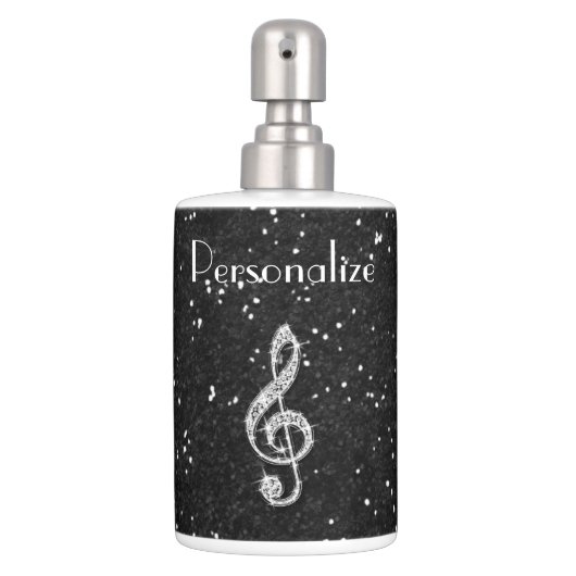 Personalized Glitzy Sparkly Diamond Music Note Soap Dispenser & Toothbrush Holder (Front)