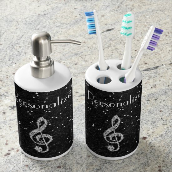 Personalized Glitzy Sparkly Diamond Music Note Soap Dispenser & Toothbrush Holder