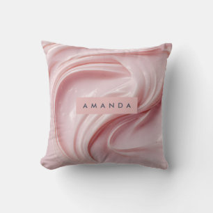 Personalized Glossy Blush Cream Swirl Modern Throw Pillow
