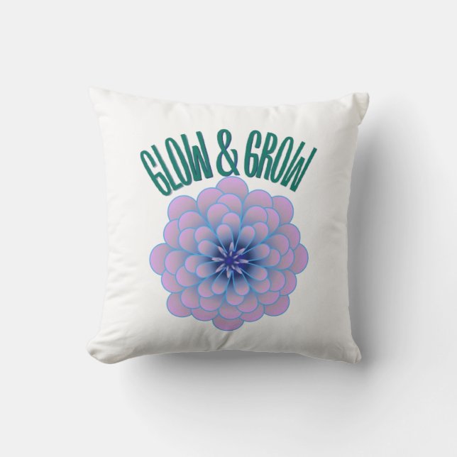 Personalized Glow & Grow Aesthetic Floral Quote Throw Pillow (Front)