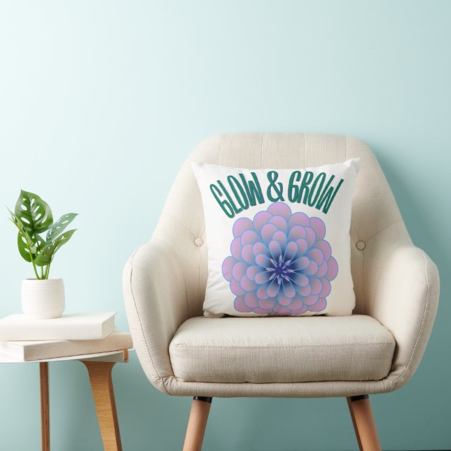 Personalized Glow & Grow Aesthetic Floral Quote Throw Pillow (Chair)