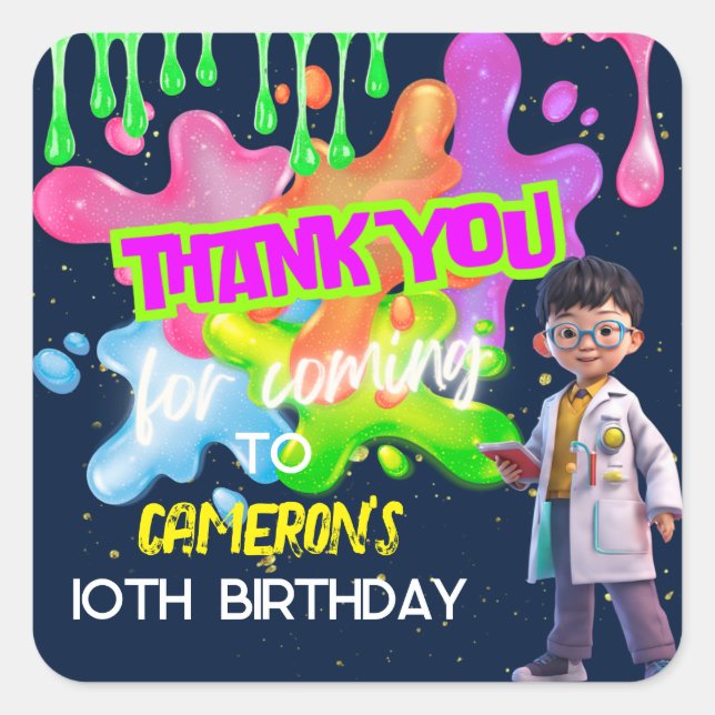 Personalized Glow Slime Science Party Favor Square Sticker (Front)