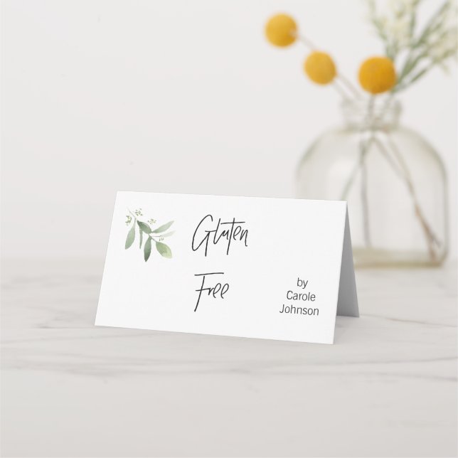 Personalized Gluten Free Label Tent Fold Signs Place Card (Back)
