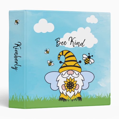 Personalized Gnome Bee Kind 3 Ring Binder