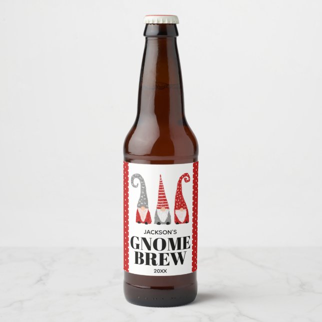 Personalized Gnome Brew  Christmas Swedish Gnomies Beer Bottle Label (Front)