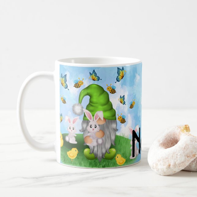Personalized Gnome Easter Spring Design Coffee Mug (With Donut)