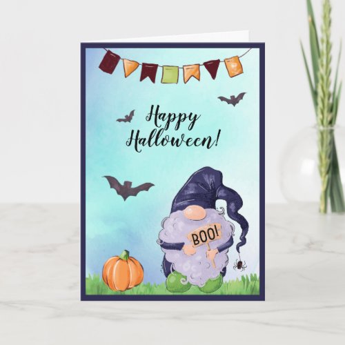Personalized Gnome Happy Halloween Card