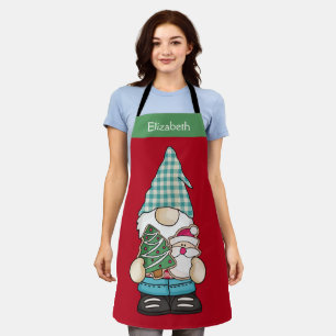 Personalized Gnome Red Green Christmas Holiday Apron