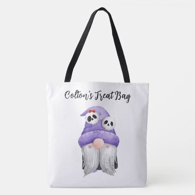 Personalized Gnome Trick or Treat Tote Bag (Front)