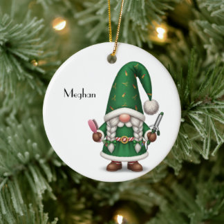 Personalized Gnome Xmas for Hairdresser Ceramic Ornament