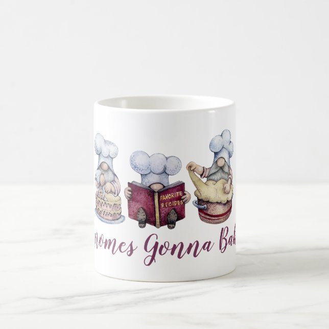 Personalized Gnomes Baking Cooking Cute Whimsical Coffee Mug (Center)