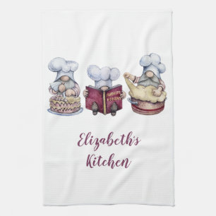 Personalized Gnomes Baking Cooking Cute Whimsical Kitchen Towel