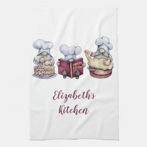 Personalized Gnomes Baking Cooking Cute Whimsical Kitchen Towel