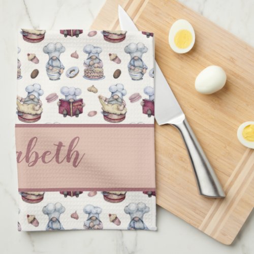 Personalized Gnomes Baking Cupcakes Donuts Trendy Kitchen Towel