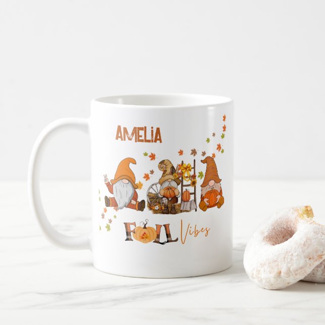 Personalized Gnomes Fall Vibes Coffee Mug (With Donut)