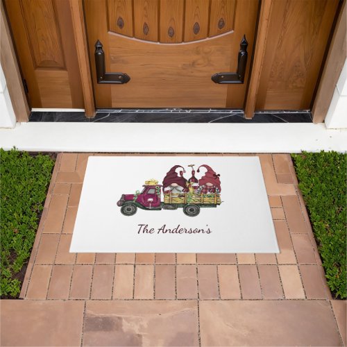 Personalized Gnomes in Wine Truck Whimsical Trendy Doormat