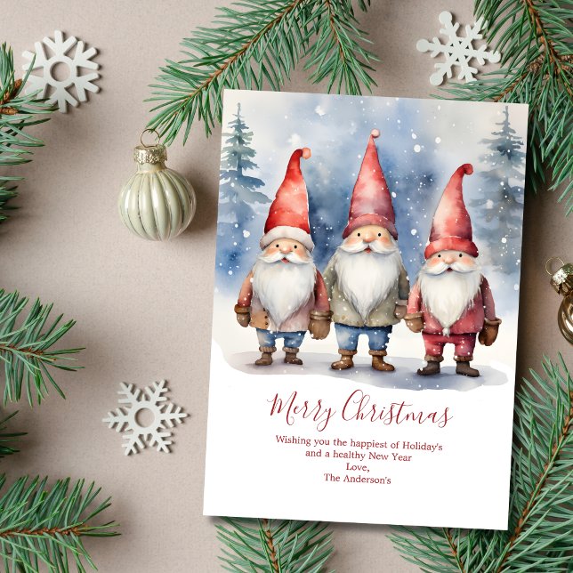 Personalized Gnomes Merry Christmas Cards (Gnomes Merry Christmas Card Digital and Printed)