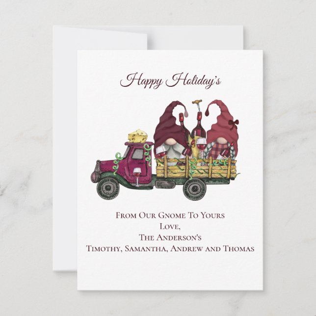 Personalized Gnomes Wine Truck Holiday Christmas  Card (Front)