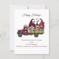 Personalized Gnomes Wine Truck Holiday Christmas  Card