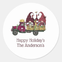 Personalized Gnomes Wine Truck Holiday Christmas Classic Round Sticker
