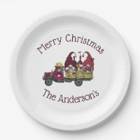Personalized Gnomes Wine Truck Holiday Christmas Paper Plates