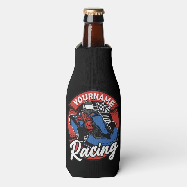 Personalized Go Kart Extreme Racing Karting Race  Bottle Cooler (Bottle Front)