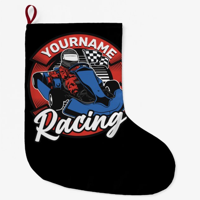 Personalized Go Kart Extreme Racing Karting Race  Large Christmas Stocking (Front)