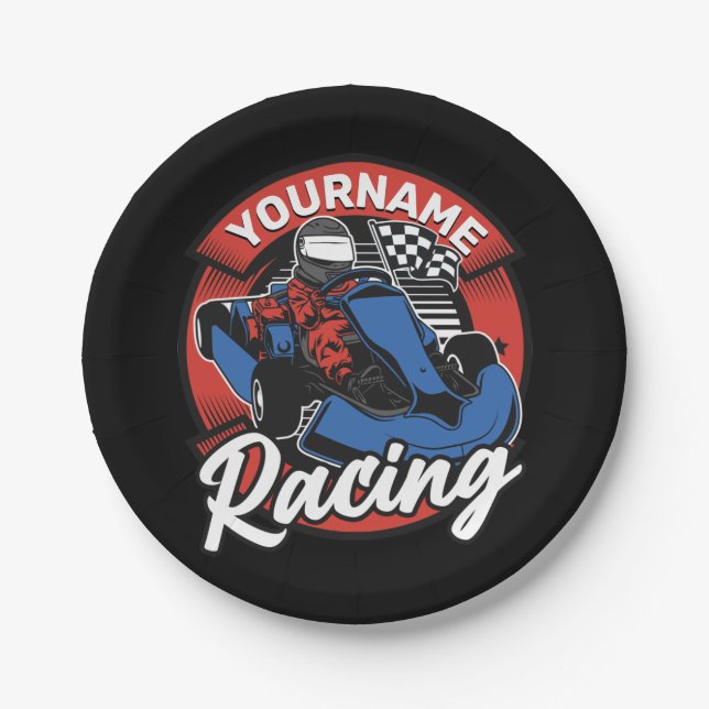 Personalized Go Kart Extreme Racing Karting Race Paper Plates (Front)