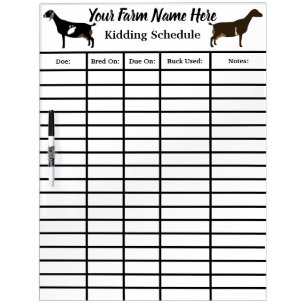 Personalized Goat Kidding Schedule #2 Dry Erase Board