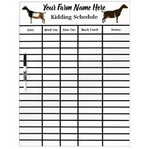 Personalized Goat Kidding Schedule #4 Dry Erase Board