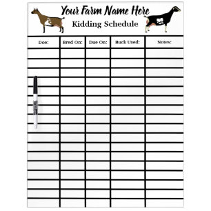 Personalized Goat Kidding Schedule #5 Dry Erase Board