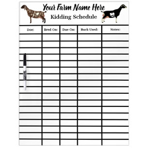 Personalized Goat Kidding Schedule Dry Erase Board