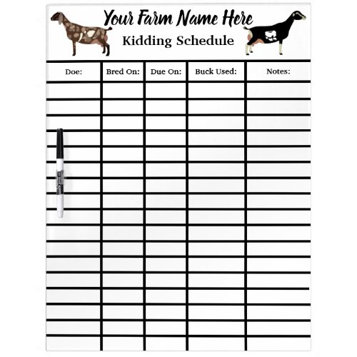 Personalized Goat Kidding Schedule Dry Erase Board