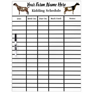 Personalized Goat Kidding Schedule Dry Erase Board